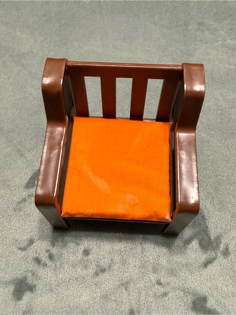 Vintage Miniature Dollhouse Chair Brown Orange Fabric Seat